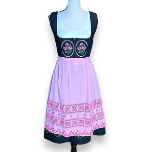Vintage | Dirndls | Dirndl Traditional German Bavarian Dress Vtg Floral  Embroidery Black Pink Small | Poshmark